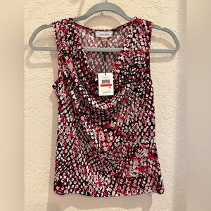 Calvin Klein Women's Red/Pink and Black Patterned Blouse